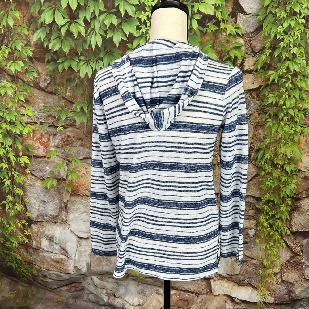SUNDAY Nautical Casual Burnout Navy and White Striped Hoodie, XS - Picture 5 of 11